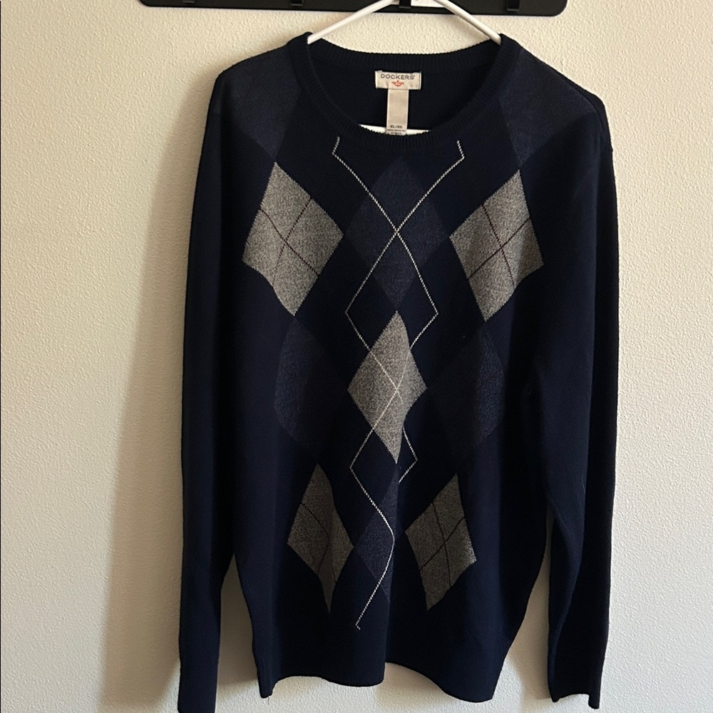 Dockers Vintage Men's Navy/Gray Acrylic Argyle XL Sweater